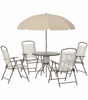 Outsunny 6PC Garden Dining Set Outdoor Furniture Folding Chairs Table Parasol