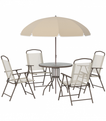 Outsunny 6PC Garden Dining Set Outdoor Furniture Folding Chairs Table Parasol