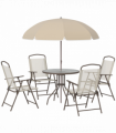 Outsunny 6PC Garden Dining Set Outdoor Furniture Folding Chairs Table Parasol