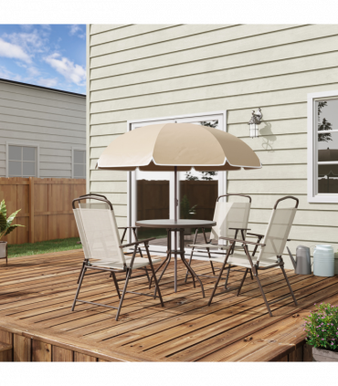 Outsunny 6PC Garden Dining Set Outdoor Furniture Folding Chairs Table Parasol