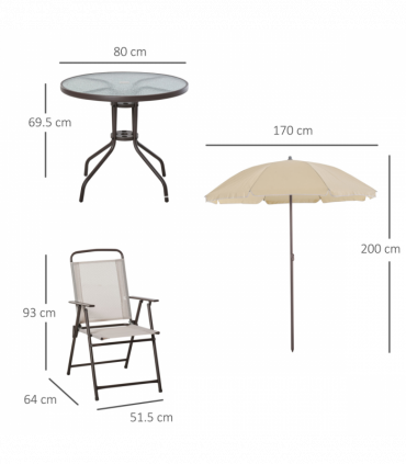 Outsunny 6PC Garden Dining Set Outdoor Furniture Folding Chairs Table Parasol