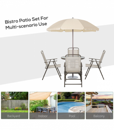 Outsunny 6PC Garden Dining Set Outdoor Furniture Folding Chairs Table Parasol