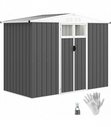 Outsunny 8 x 4 ft Garden Storage Shed, Outdoor Metal Shed, Dark Grey
