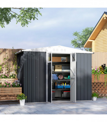 Outsunny 8 x 4 ft Garden Storage Shed, Outdoor Metal Shed, Dark Grey