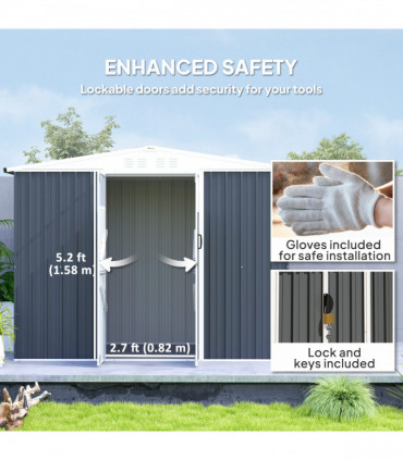 Outsunny 8 x 4 ft Garden Storage Shed, Outdoor Metal Shed, Dark Grey