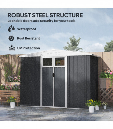 Outsunny 8 x 4 ft Garden Storage Shed, Outdoor Metal Shed, Dark Grey