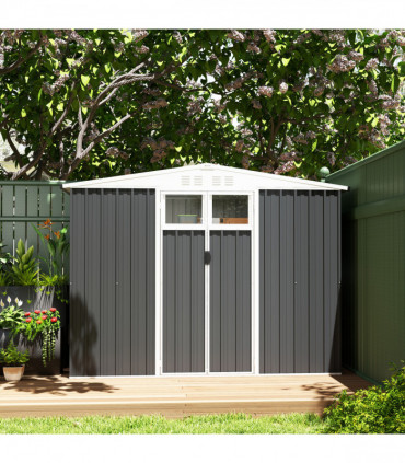 Outsunny 8 x 4 ft Garden Storage Shed, Outdoor Metal Shed, Dark Grey