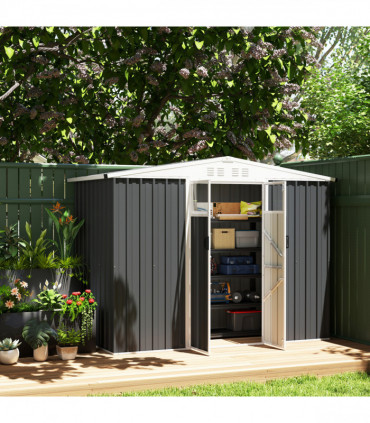 Outsunny 8 x 4 ft Garden Storage Shed, Outdoor Metal Shed, Dark Grey