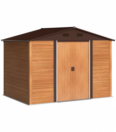 Outsunny 9.1x6.4ft Garden Shed, Tool Storage Sliding Door Wood Effect