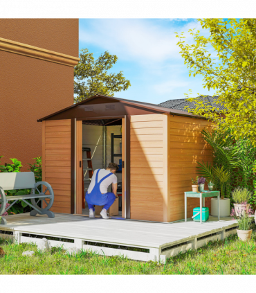 Outsunny 9.1x6.4ft Garden Shed, Tool Storage Sliding Door Wood Effect