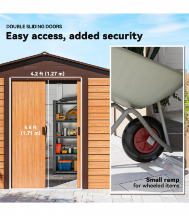 Outsunny 9.1x6.4ft Garden Shed, Tool Storage Sliding Door Wood Effect