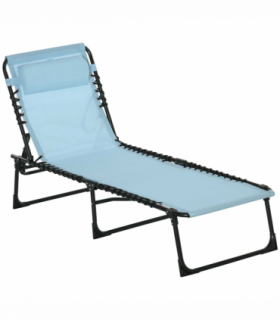Outsunny Folding Beach Chair Chaise Lounge 4 Adjustable Positions, Baby Blue