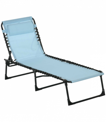 Outsunny Folding Beach Chair Chaise Lounge 4 Adjustable Positions, Baby Blue