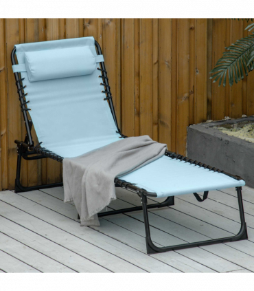 Outsunny Folding Beach Chair Chaise Lounge 4 Adjustable Positions, Baby Blue