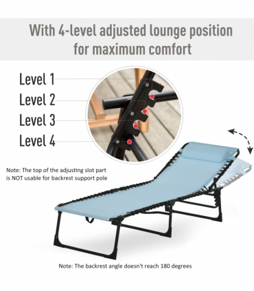Outsunny Folding Beach Chair Chaise Lounge 4 Adjustable Positions, Baby Blue