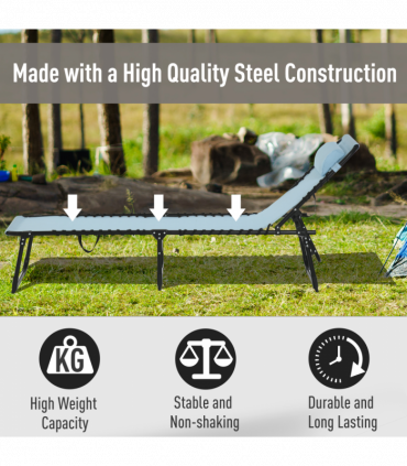 Outsunny Folding Beach Chair Chaise Lounge 4 Adjustable Positions, Baby Blue