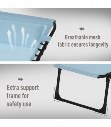 Outsunny Folding Beach Chair Chaise Lounge 4 Adjustable Positions, Baby Blue