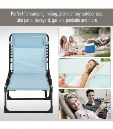 Outsunny Folding Beach Chair Chaise Lounge 4 Adjustable Positions, Baby Blue