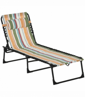 Outsunny Folding Beach Chair Chaise Lounge 4 Adjustable Positions, Multicolored