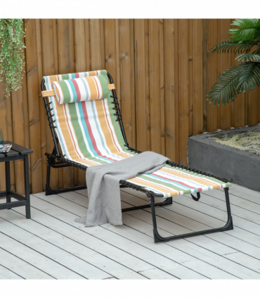 Outsunny Folding Beach Chair Chaise Lounge 4 Adjustable Positions, Multicolored