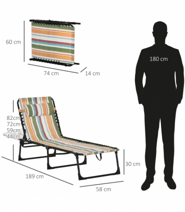 Outsunny Folding Beach Chair Chaise Lounge 4 Adjustable Positions, Multicolored