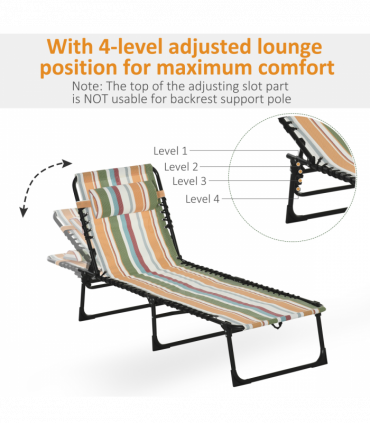 Outsunny Folding Beach Chair Chaise Lounge 4 Adjustable Positions, Multicolored