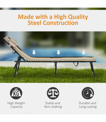 Outsunny Folding Beach Chair Chaise Lounge 4 Adjustable Positions, Multicolored