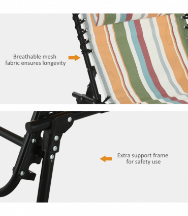 Outsunny Folding Beach Chair Chaise Lounge 4 Adjustable Positions, Multicolored