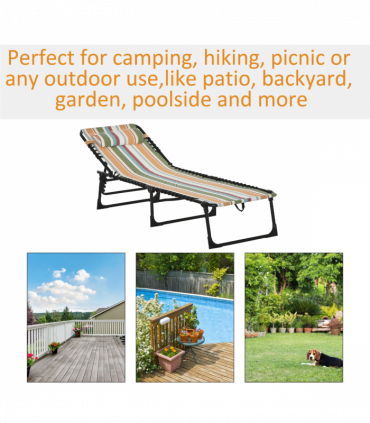 Outsunny Folding Beach Chair Chaise Lounge 4 Adjustable Positions, Multicolored