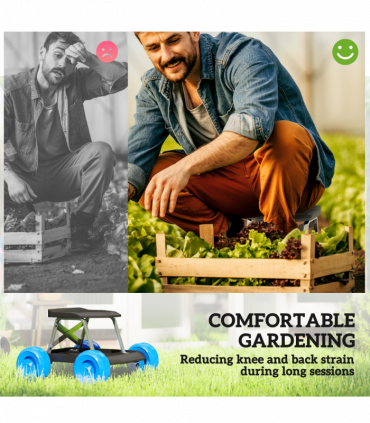 Outsunny Garden Cart with Wheels, Tool Tray for Weeding, Planting, Blue