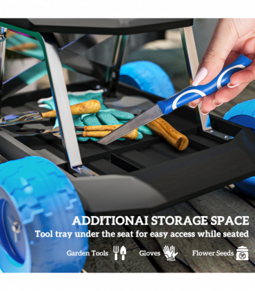 Outsunny Garden Cart with Wheels, Tool Tray for Weeding, Planting, Blue