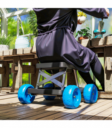 Outsunny Garden Cart with Wheels, Tool Tray for Weeding, Planting, Blue