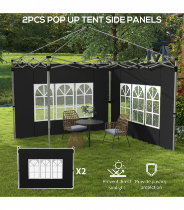 Outsunny Gazebo Side Panels for 3x3(m) or 3x4m Pop Up Gazebo, 2 Pack, Black