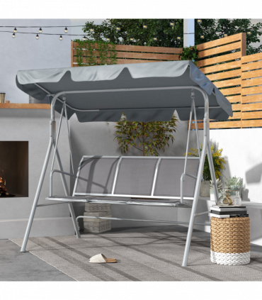 Outsunny Metal Swing Chair Garden Hammock 3 Seater Patio Bench with Canopy, Grey
