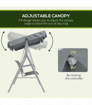 Outsunny Metal Swing Chair Garden Hammock 3 Seater Patio Bench with Canopy, Grey