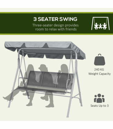 Outsunny Metal Swing Chair Garden Hammock 3 Seater Patio Bench with Canopy, Grey