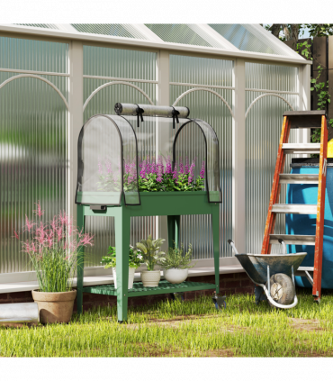 Outsunny Mobile Raised Garden Bed with Greenhouse Cover, Green