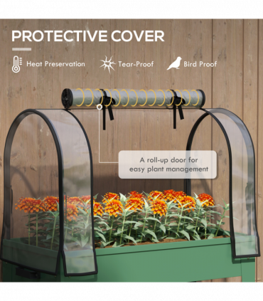 Outsunny Mobile Raised Garden Bed with Greenhouse Cover, Green