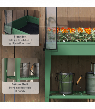 Outsunny Mobile Raised Garden Bed with Greenhouse Cover, Green