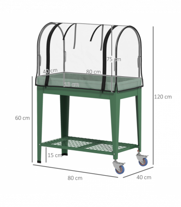 Outsunny Mobile Raised Garden Bed with Greenhouse Cover, Green