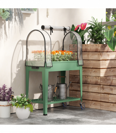 Outsunny Mobile Raised Garden Bed with Greenhouse Cover, Green