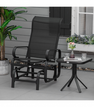 Outsunny Outdoor Gliding Rocking Chair w/ Metal Frame for Patio, Garden, Black