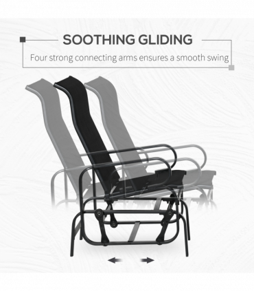 Outsunny Outdoor Gliding Rocking Chair w/ Metal Frame for Patio, Garden, Black