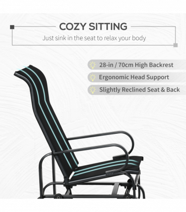 Outsunny Outdoor Gliding Rocking Chair w/ Metal Frame for Patio, Garden, Black