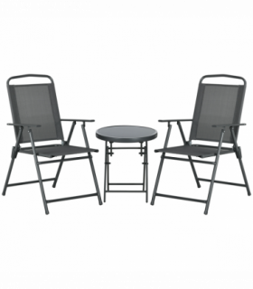 Outsunny Patio Bistro Set Folding Chairs & Coffee Table for Balcony, Dark Grey