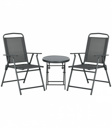 Outsunny Patio Bistro Set Folding Chairs & Coffee Table for Balcony, Dark Grey