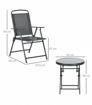 Outsunny Patio Bistro Set Folding Chairs & Coffee Table for Balcony, Dark Grey