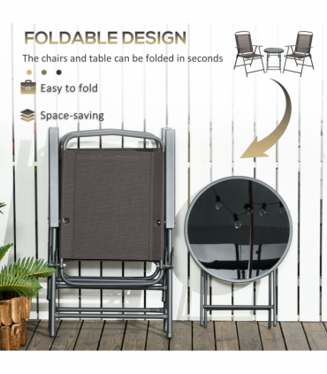 Outsunny Patio Bistro Set Folding Chairs & Coffee Table for Balcony, Dark Grey