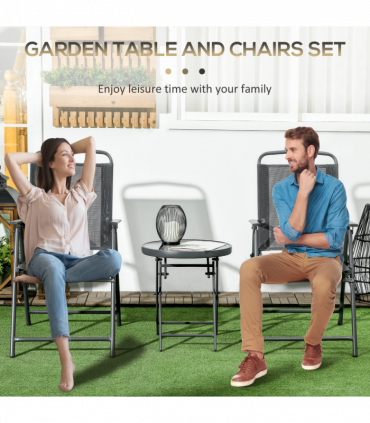 Outsunny Patio Bistro Set Folding Chairs & Coffee Table for Balcony, Dark Grey