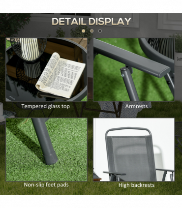 Outsunny Patio Bistro Set Folding Chairs & Coffee Table for Balcony, Dark Grey